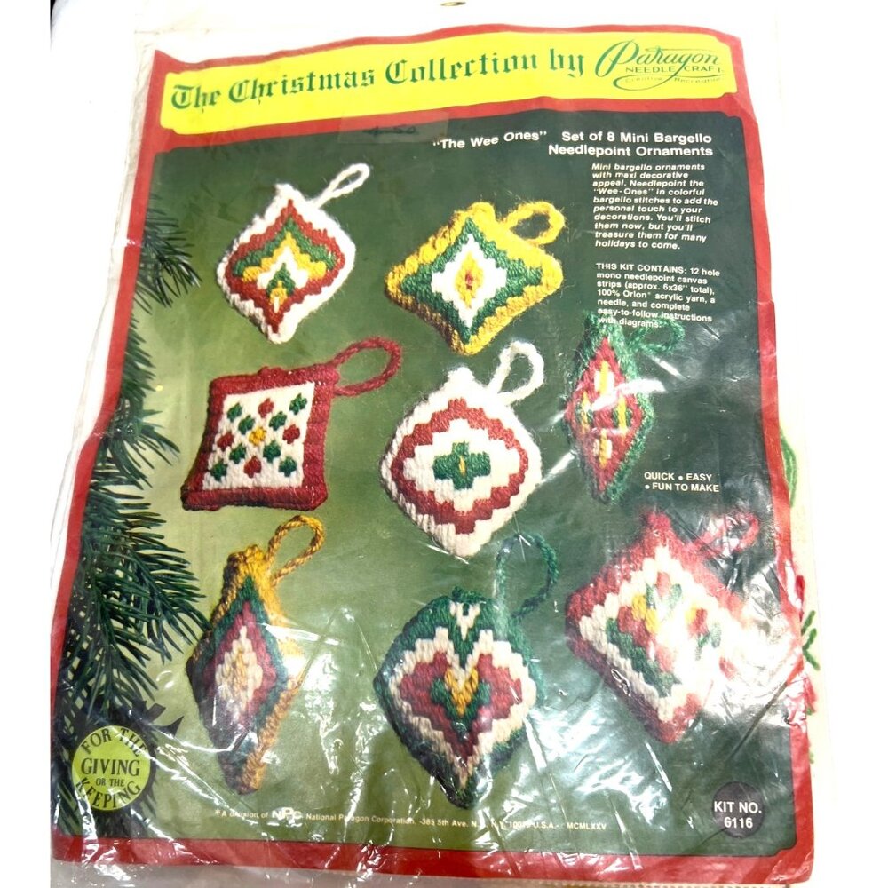 The Wee Ones Set Of 8 Mini Bargello Needlepoint Christmas Ornaments By Paragon N